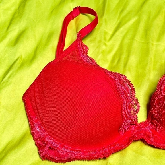 BRA Natori 30D Coral 730023 Plunge Lightly Padded Lace 3453 PS - Picture 3 of 10